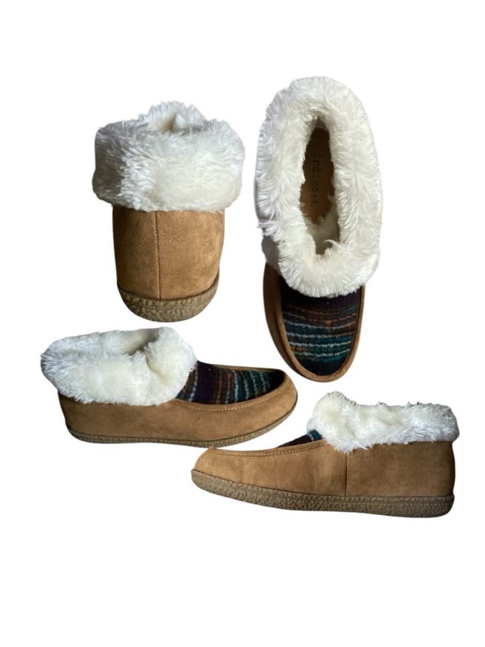 Indigo Rd Tan and Off White Moccasin Slippers with Plush Lining